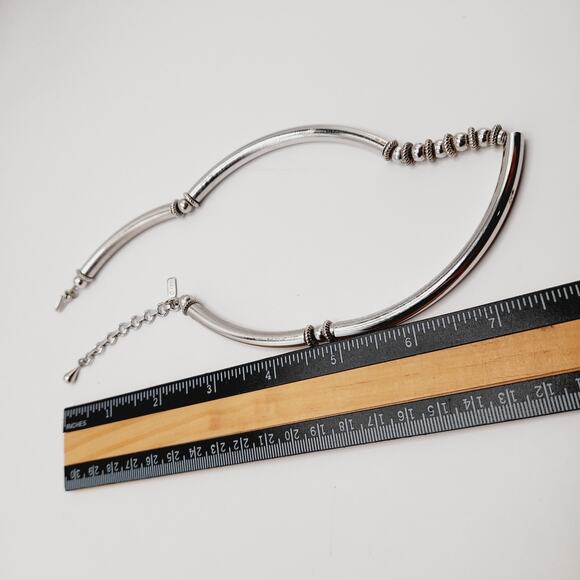 Vintage MONET Silver Tone Beaded Necklace 17 Inch Tubular Beads Signed - Picture 8 of 10